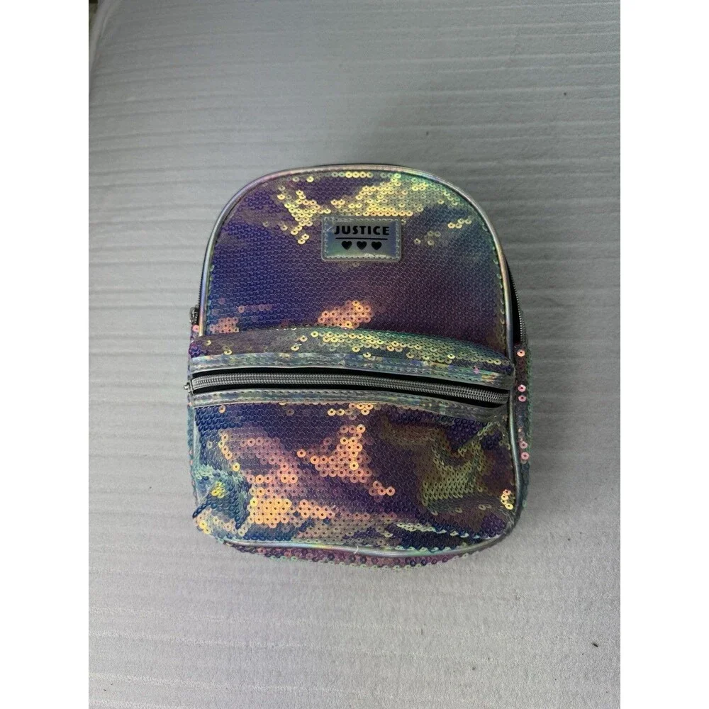 Justice Girls Holographic Sequin Mini Backpack One Size New With Tags